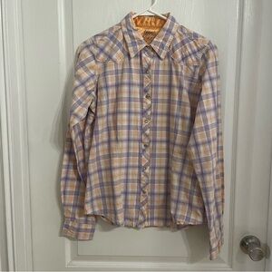 Women’s TWENTY X Plaid PEARL SNAP Shirt in Lavender and Peach Size Medium